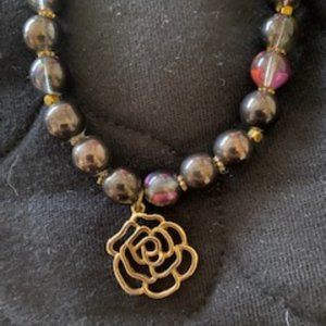 Beautiful Beaded Necklace Lotus Mandala Black & Purple & Golden Colors